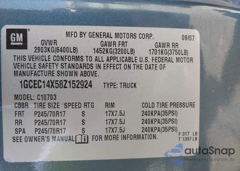 2008 Chevrolet Silverado 1500 Work Truck z USA, uszkodzony, nr VIN 1GCEC14X58Z152924